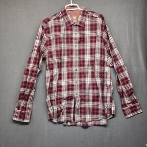 Bugatchi Uomo Shirt Men XL Shaped Fit Red Plaid Preppy Academia Office Professor